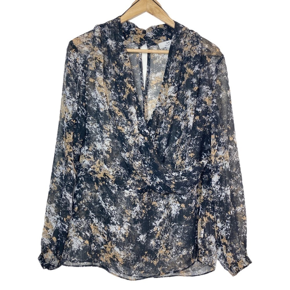 Halston v-neck long sleeve surplice chiffon lightweight blouse